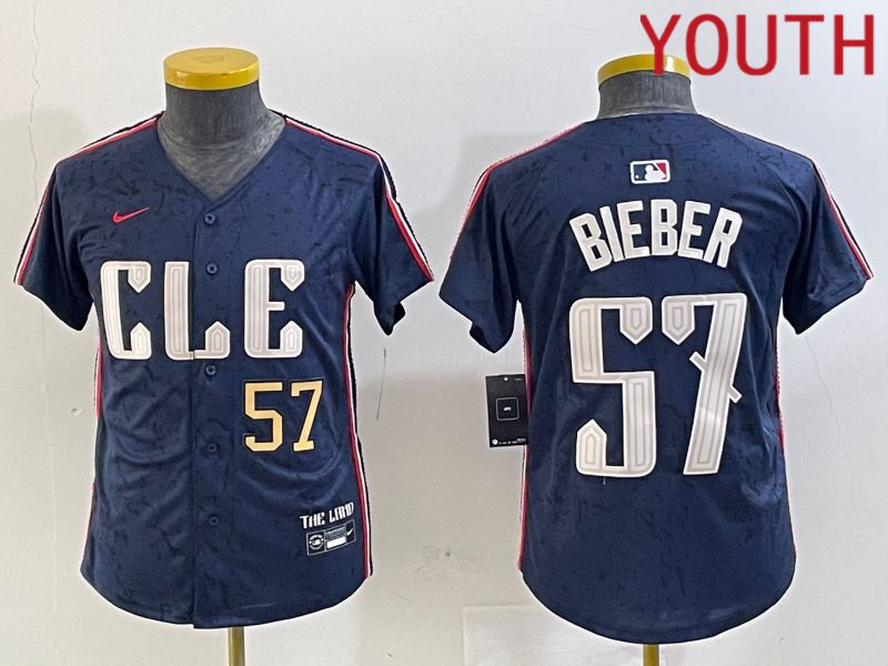 Youth Cleveland Indians #57 Bieber Blue City Edition Nike 2024 MLB Jersey style 3->youth mlb jersey->Youth Jersey